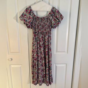 Shein floral shirred bodice dress